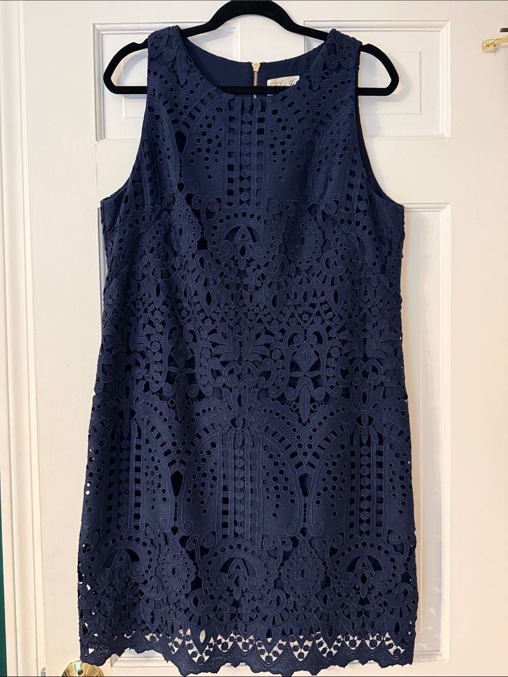 Eliza J Navy Crochet Lace Sleeveless Shift Dress